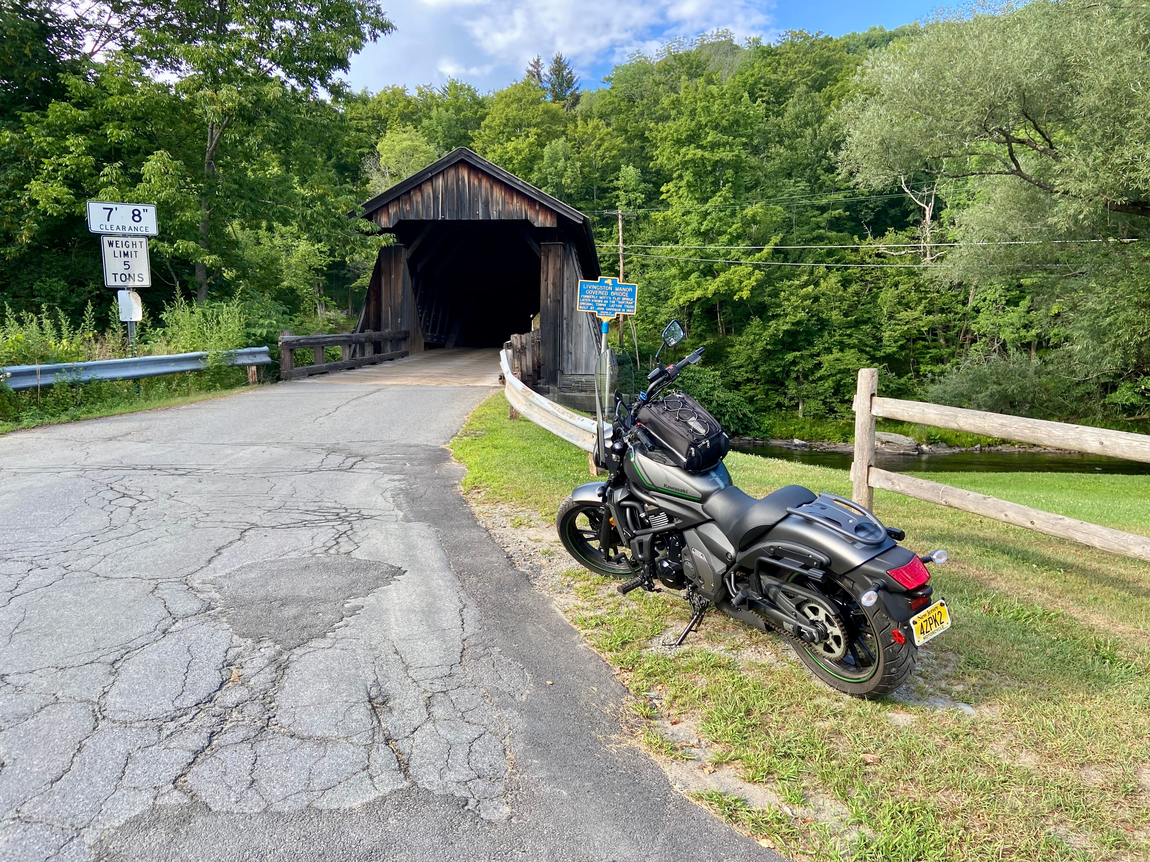 Exploring a covered bridge in Livingston Manor, NY.