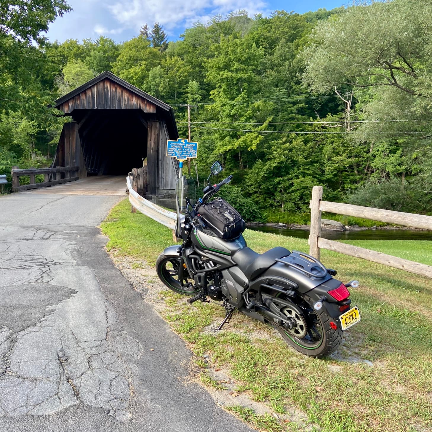 Exploring a covered bridge in Livingston Manor, NY.